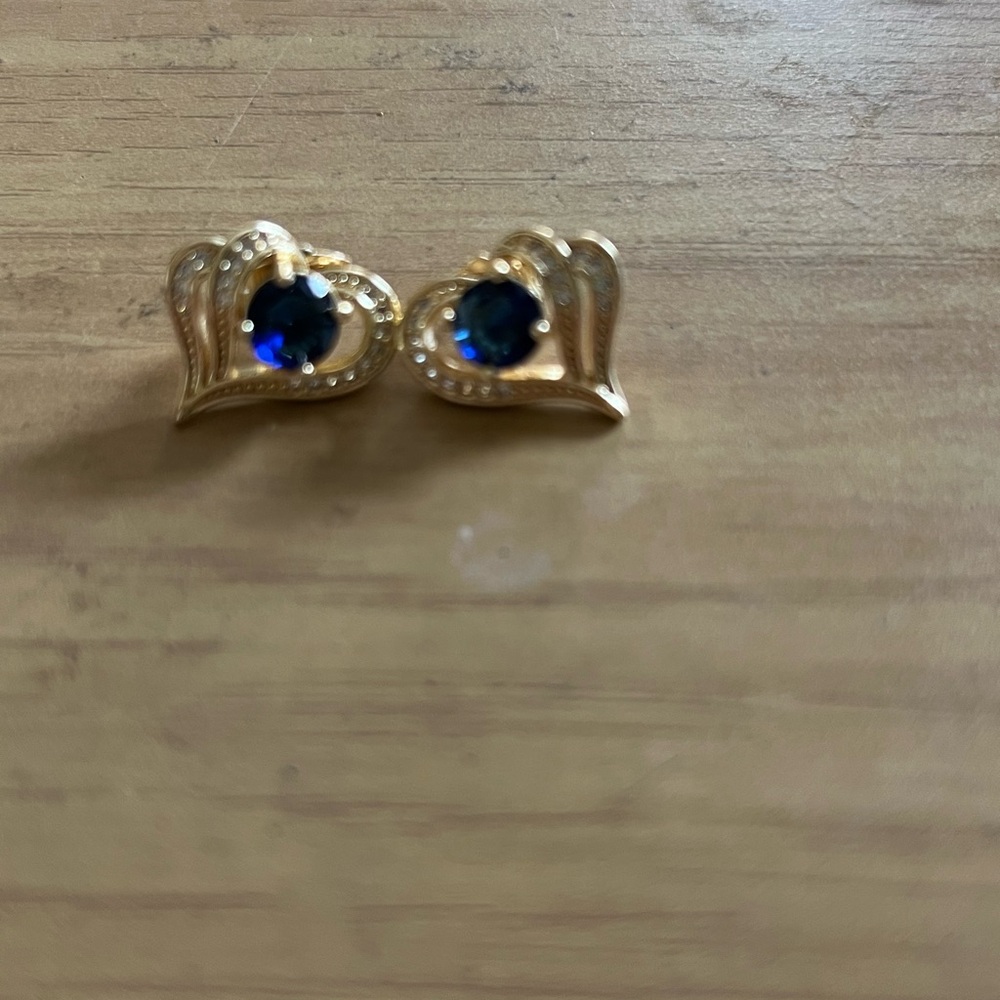 Elegant Gold and Blue Heart Earrings